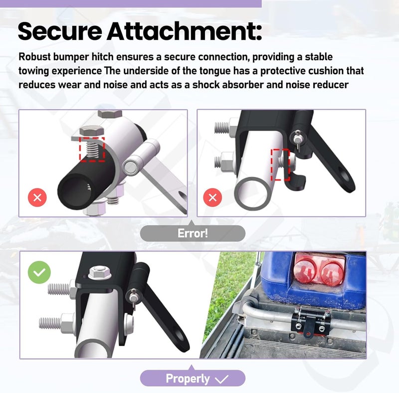 ZHIXING Universal Snowmobile Bumper Hitch Kit - Adjustable Heavy-Duty Steel Sled Trailer Towing Hook Kit Compatible with Polaris, Ski-Doo, Yamaha, Arctic Cat Tongue Type Snowmobile and More - Image 3